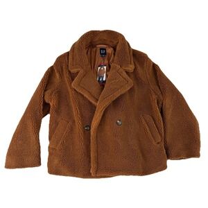 Gap Sherpa Jacket Womens XL Brown Argan Oil Double Breasted Teddy Coat NWT